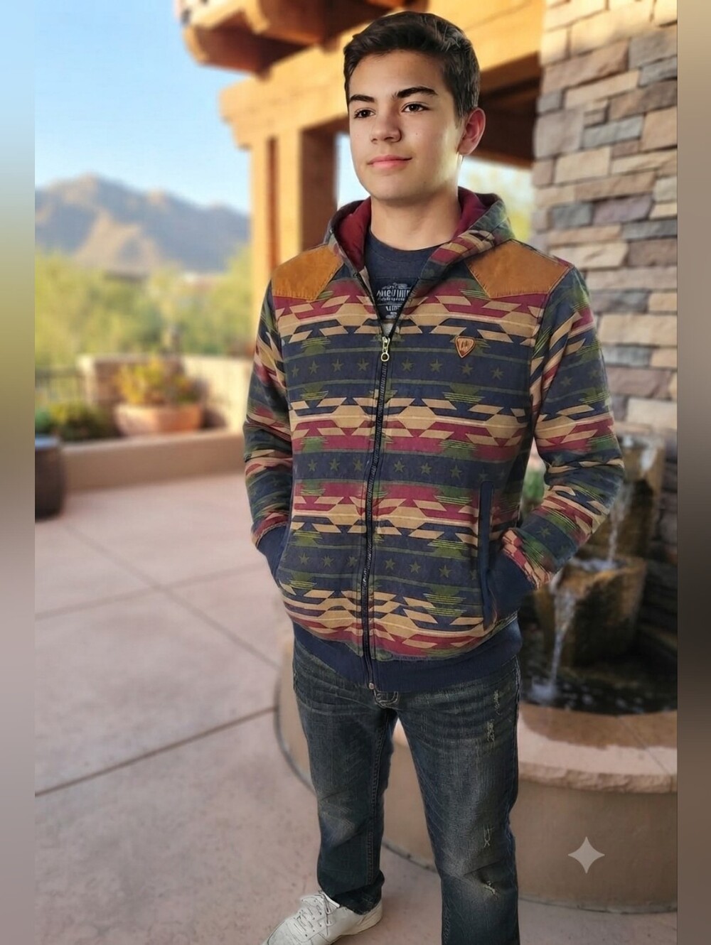 Parish Nation Streetwear Youth Hoodie Full Zip Sweatshirt Aztec Tribal Pattern